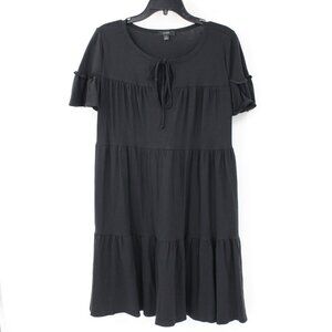 J crew dress women's small Broken in jersey Tiered Mini black cotton‎ tie neck